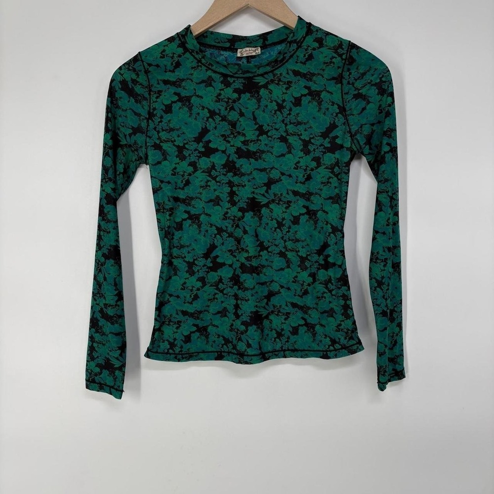 Intimately Free People Walk This Way Green Black Floral Long Sleeve Top